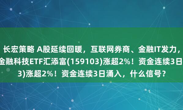 长宏策略 A股延续回暖，互联网券商、金融IT发力，“行情旗手2.0”金融科技ETF汇添富(159103)涨超2%！资金连续3日涌入，什么信号？