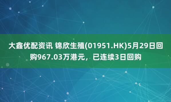 大鑫优配资讯 锦欣生殖(01951.HK)5月29日回购967.03万港元，已连续3日回购
